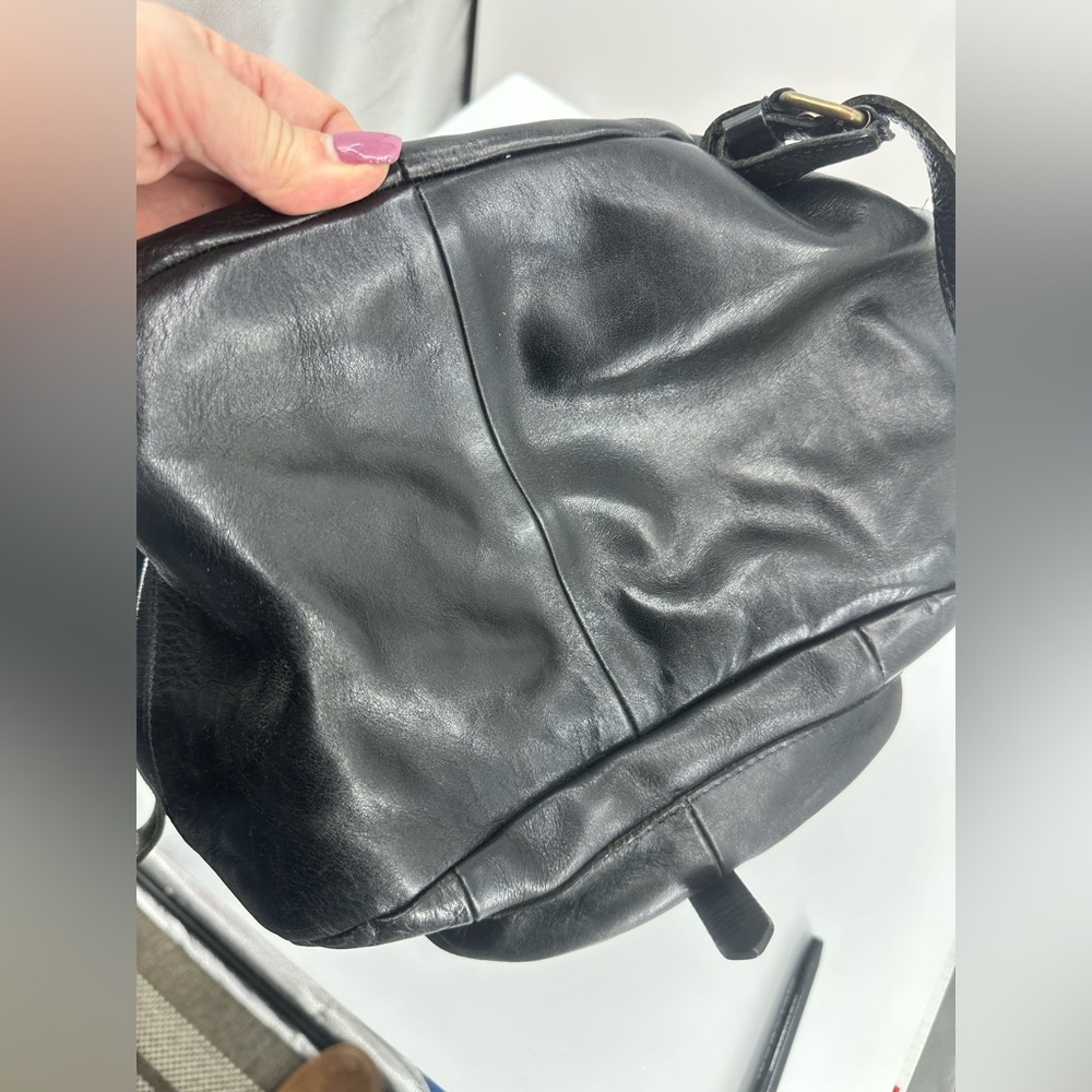 Madewell Black Leather Backpack Transport Rucksack Drawstring - Picture 6 of 7